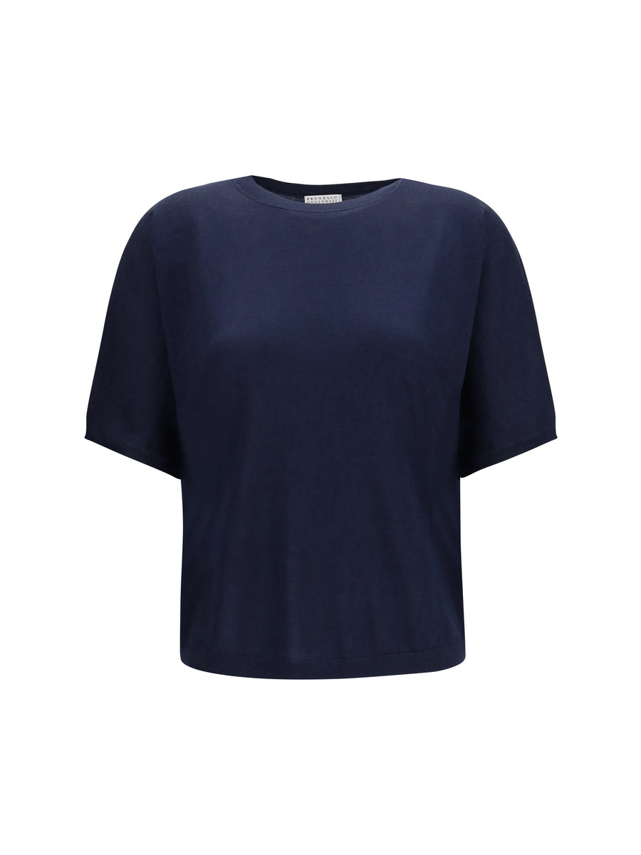 Sweater Short-Sleeve Cashmere And Silk Cold Blue (capra Hircus)