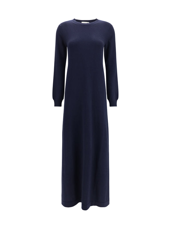 Dress Long Cashmere Crewneck Blue (capra Hircus)