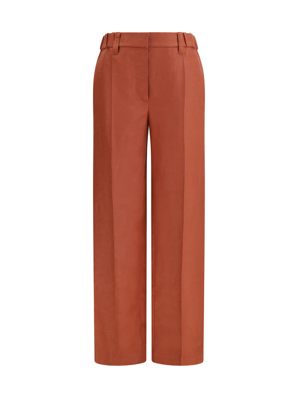 Wide-Leg Linen Pants Orange Flame Trousers
