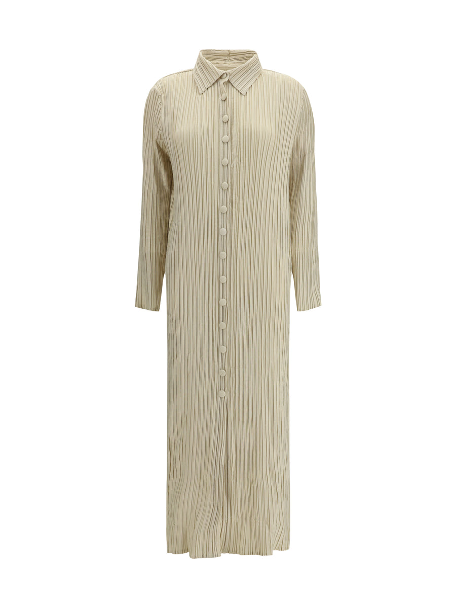 Long Wave Dress Cream Polyester