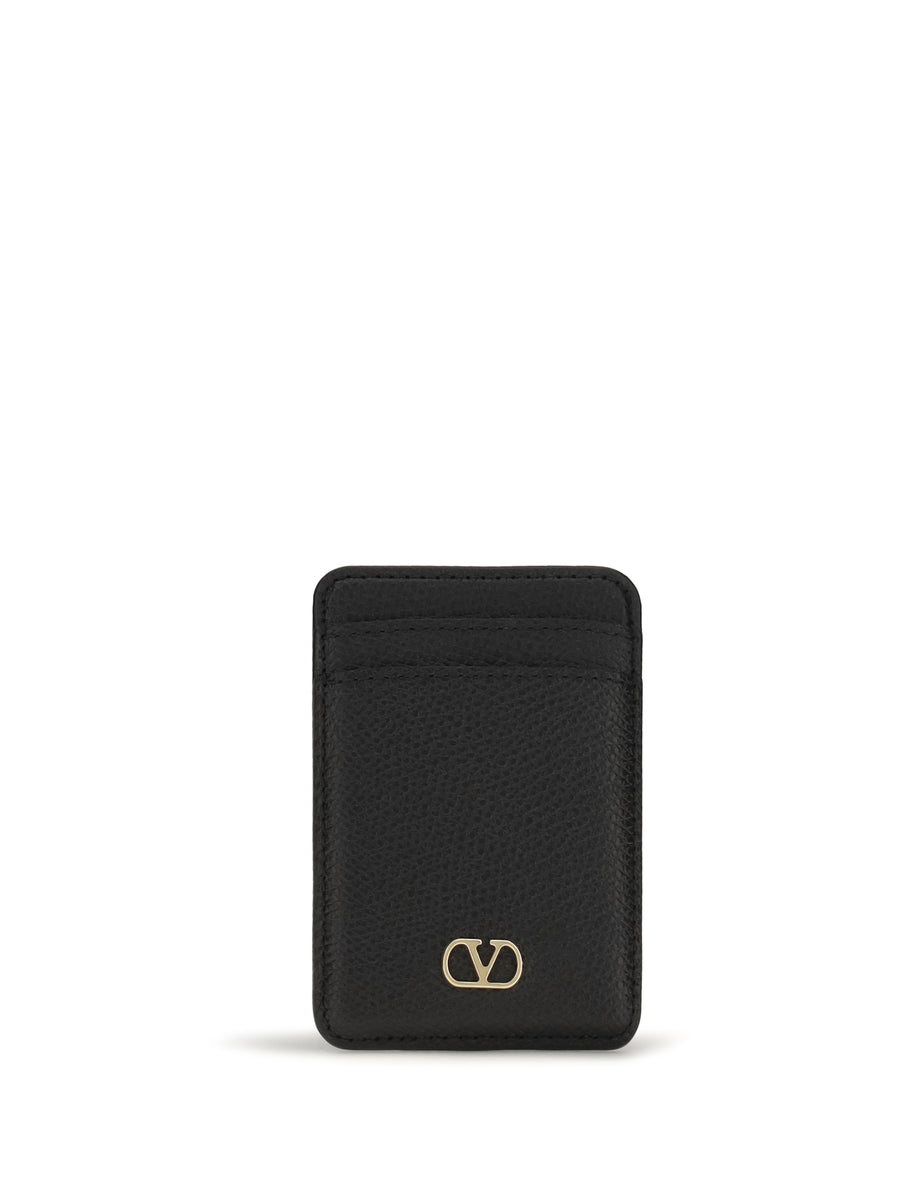 Vlogo Signature Magnetic Card Holder Nero Calf Leather Bos Taurus Wallet