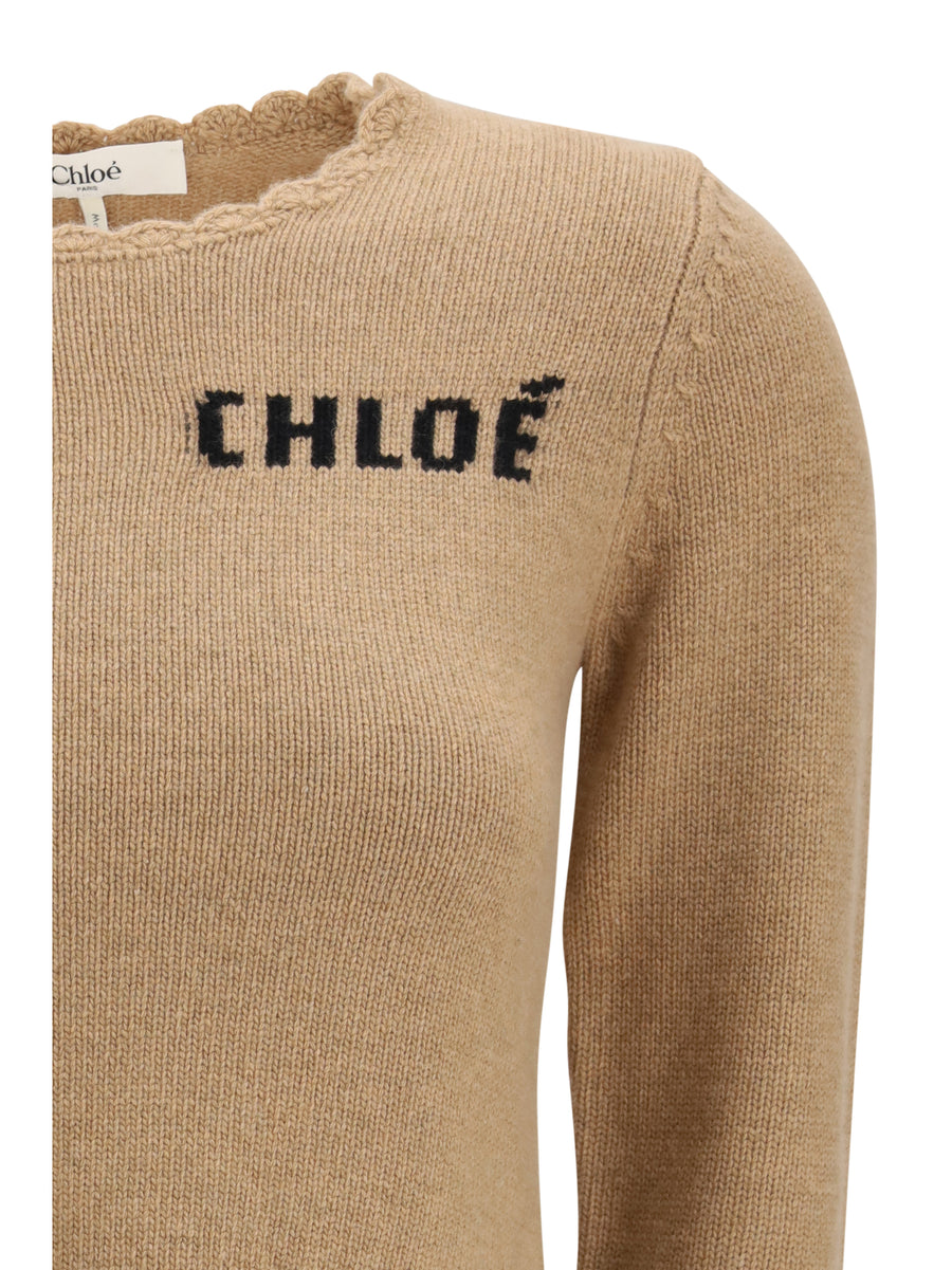 Sweater With Logo Bleached Brown Wool