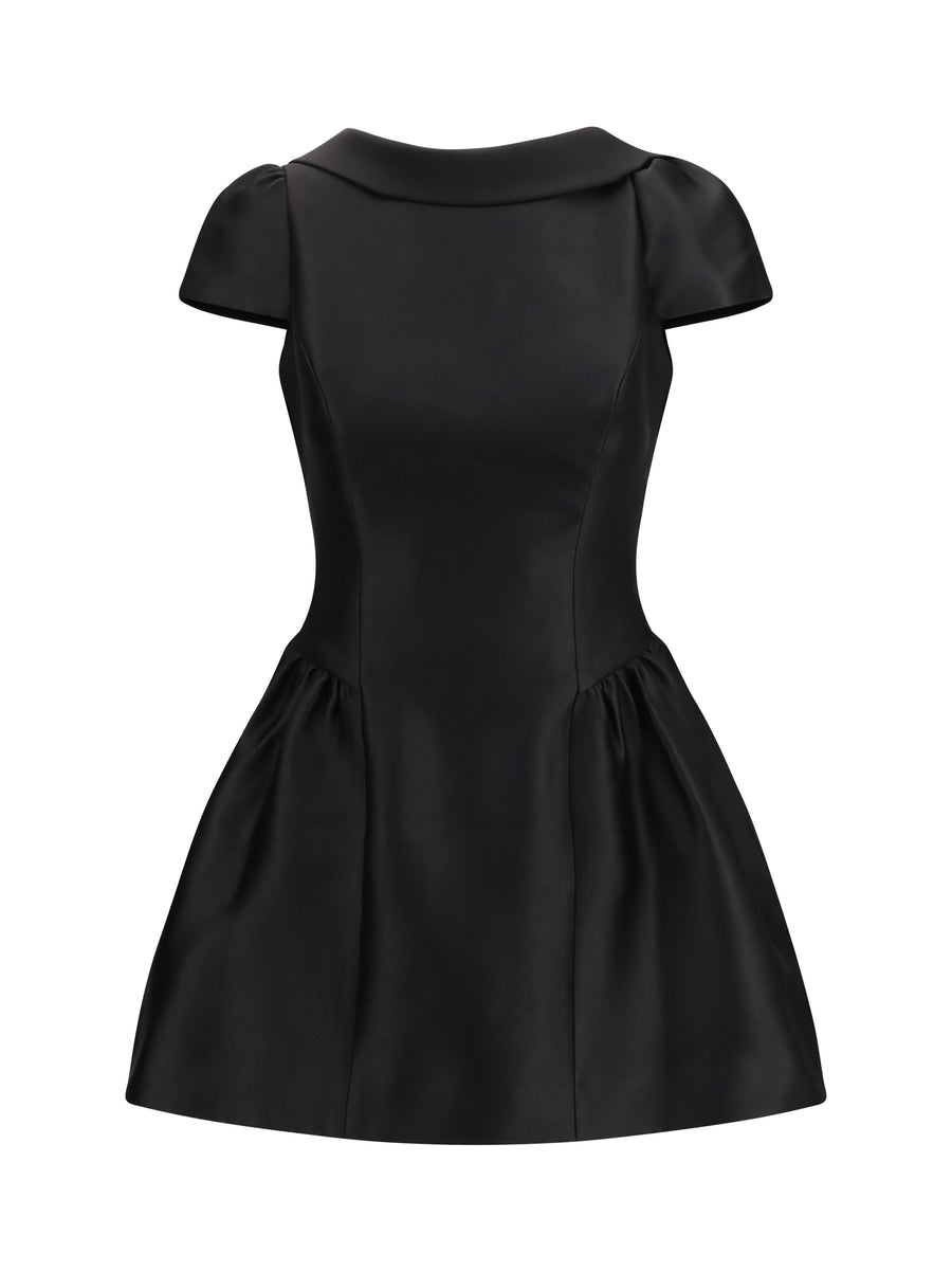 Short Taffeta Dress With Collar Black Polyester