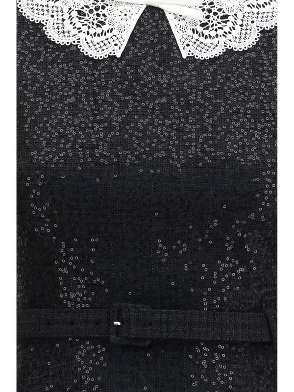 Mini Dress Sequin Bouclé Black Polyester