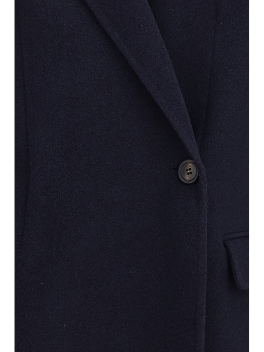Jacket Single-Breasted Wool And Cashmere Blue Merino