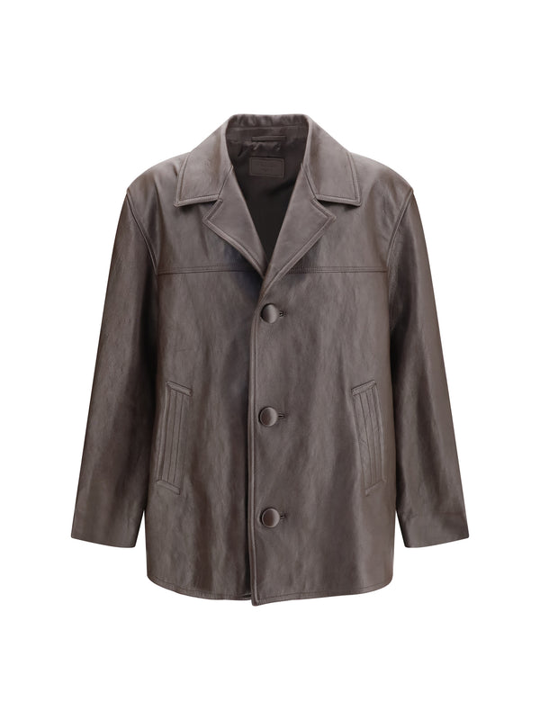 Leather Caban Jacket Coffee Brown Lamb Coat