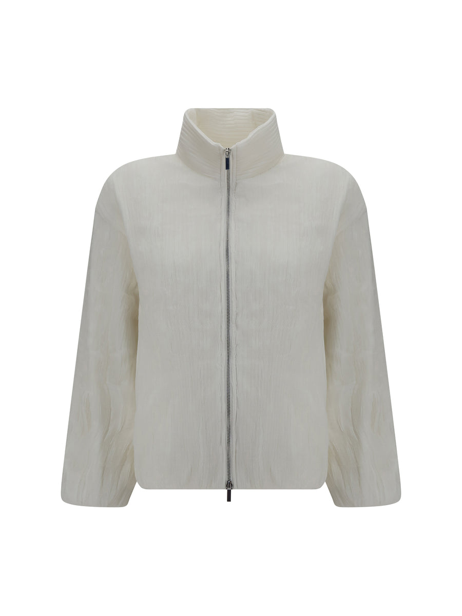Short Padded Jacket Striped White Polyester