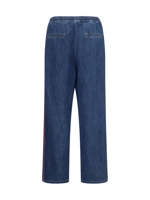 Pants Wide-Leg Dark Denim Polyester Trousers