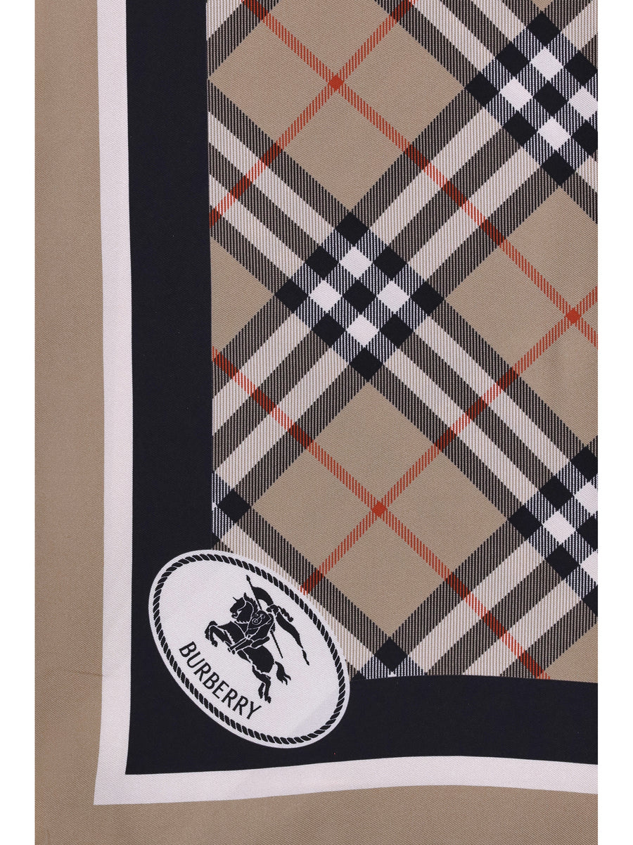 Scarf Silk Check Sand