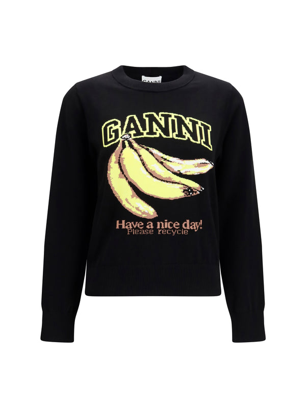 Ganni 100% cotton sweater in black