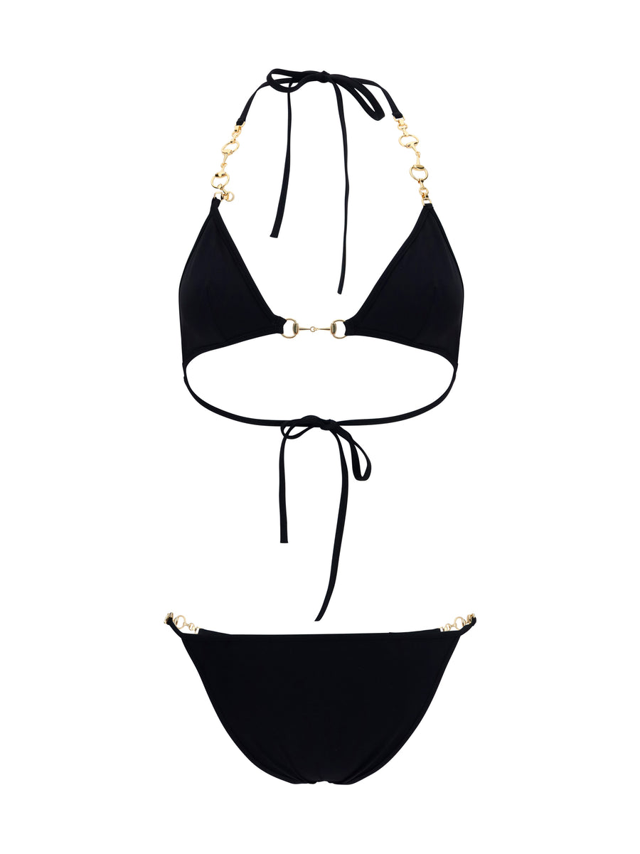 Bikini With Horsebit Black Polyamide Swimwear