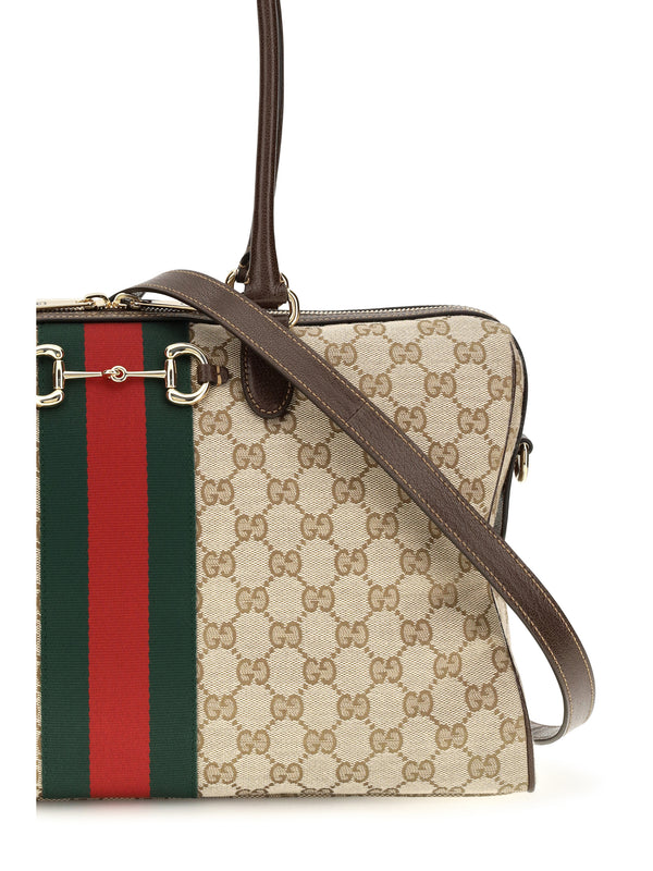 Top Handle Bag Horsebit Web Vintage Sand-Dark Brown-Green Sand/dark Brown/green Fabric Handbags
