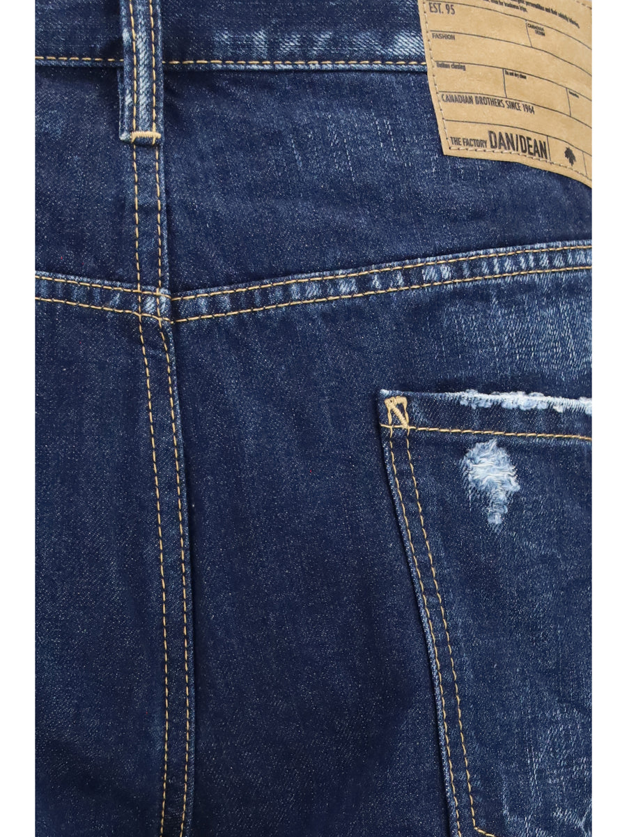 Straight Leg Denim Jeans Navy Blue Cotton