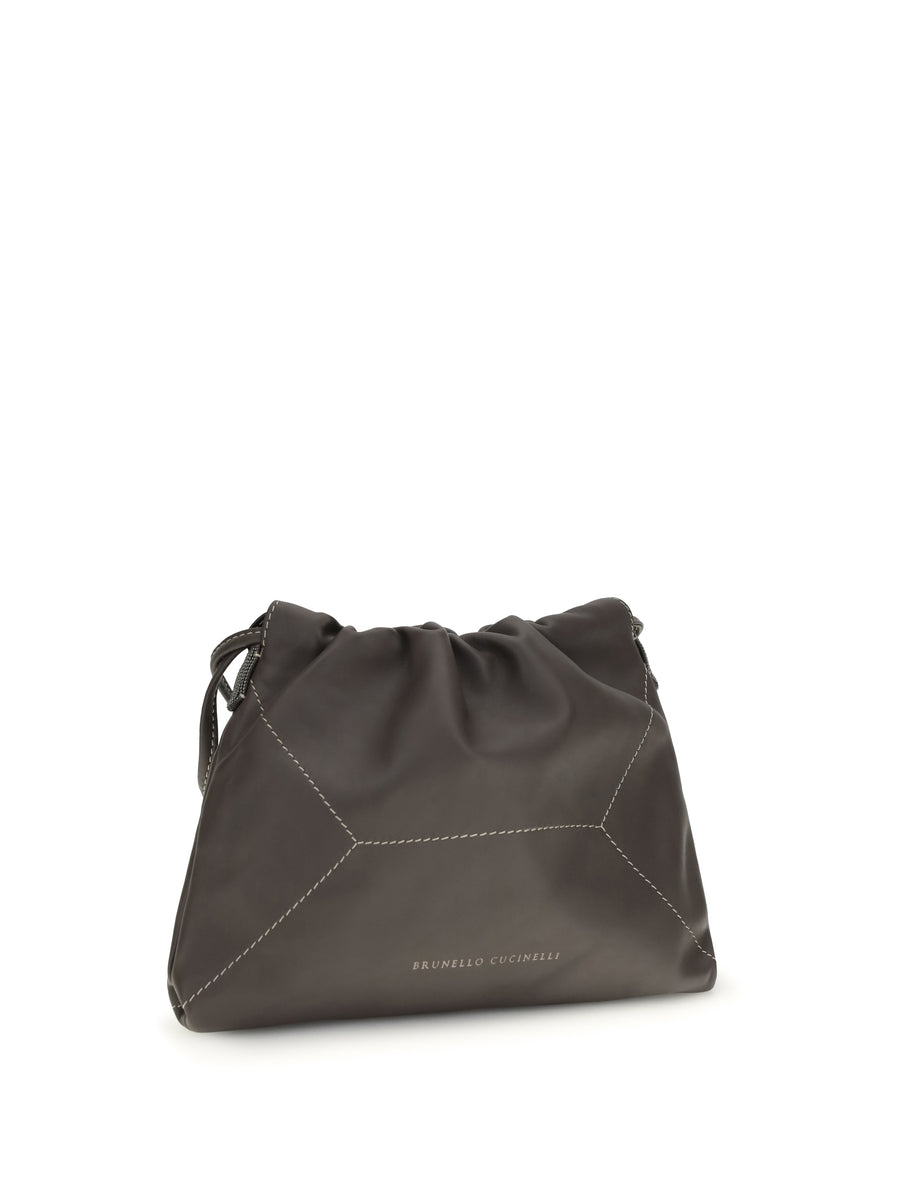 Calf Leather Shoulder Bag Dark Brown