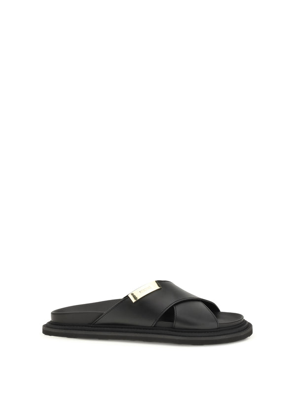 Leather Sandals Nero Calf Bos Taurus