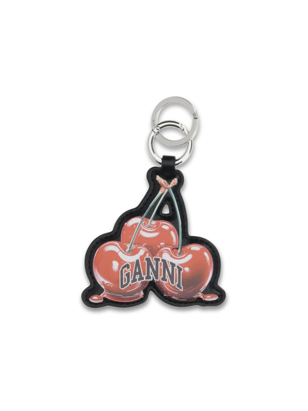 Ganni 50% recycled leather keyring in red