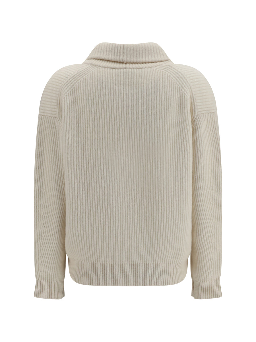 Cardigan English Rib Wool-Cashmere White Wool (ovis Aries)