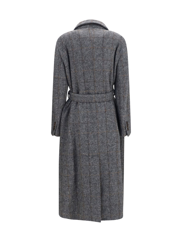 Long Alpaca-Blend Coat With Belt Grey/black/tobacco