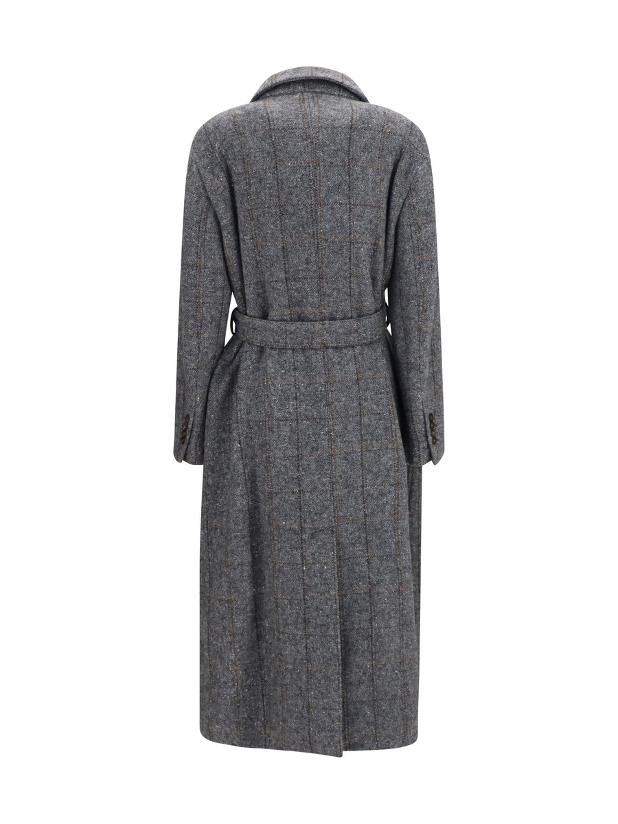 Long Alpaca-Blend Coat With Belt Grey/black/tobacco