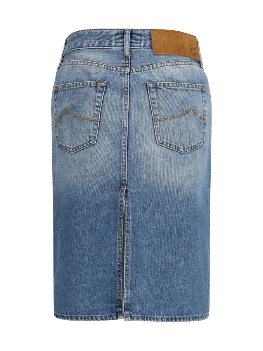 Denim Midi Skirt Medium Blue Cotton