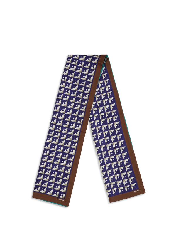 Scarf Geometric Print Silk Tobacco-Ink Tobacco/ink