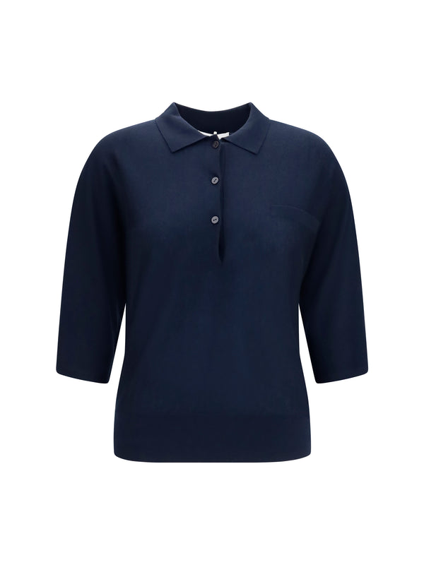 Lisa Yang 100% Cashmere polo in navy