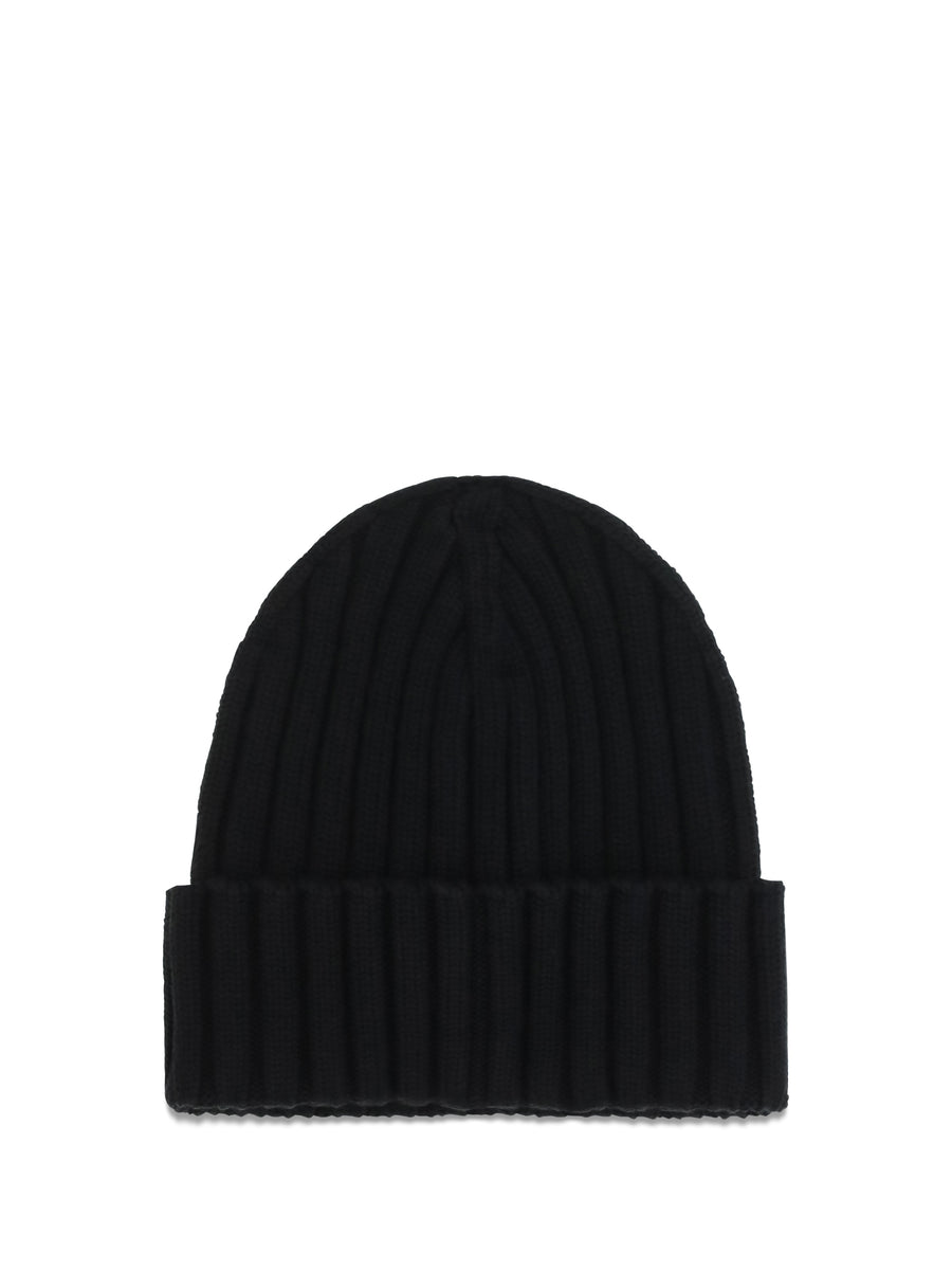 Ribbed Wool Beanie Black Merino Hat