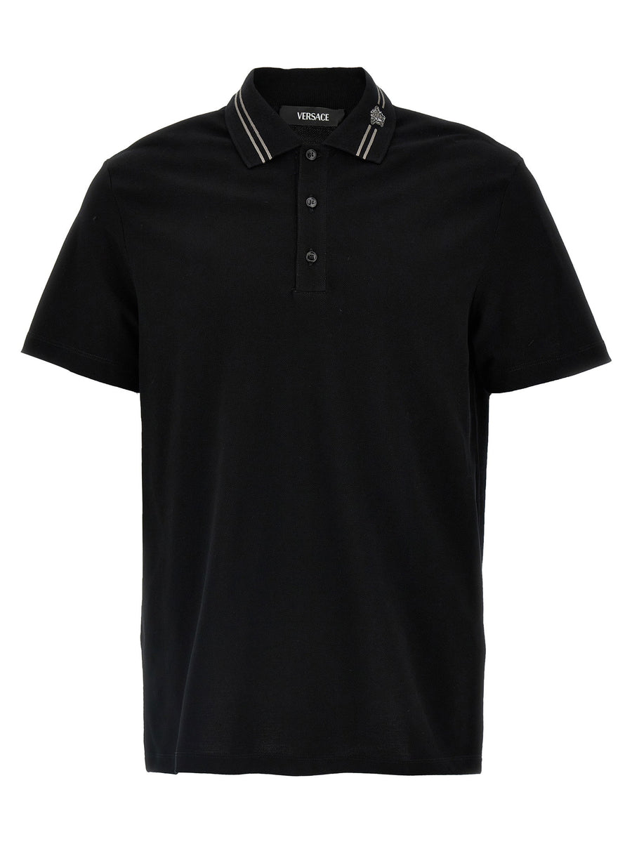 Versace Medusa Embroidery Polo Shirt — Black