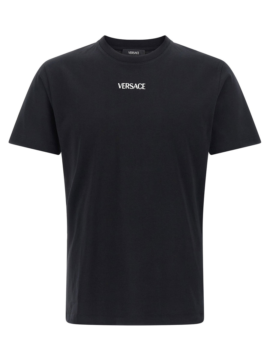 Versace Logo-Embroidered Cotton T-Shirt — Black
