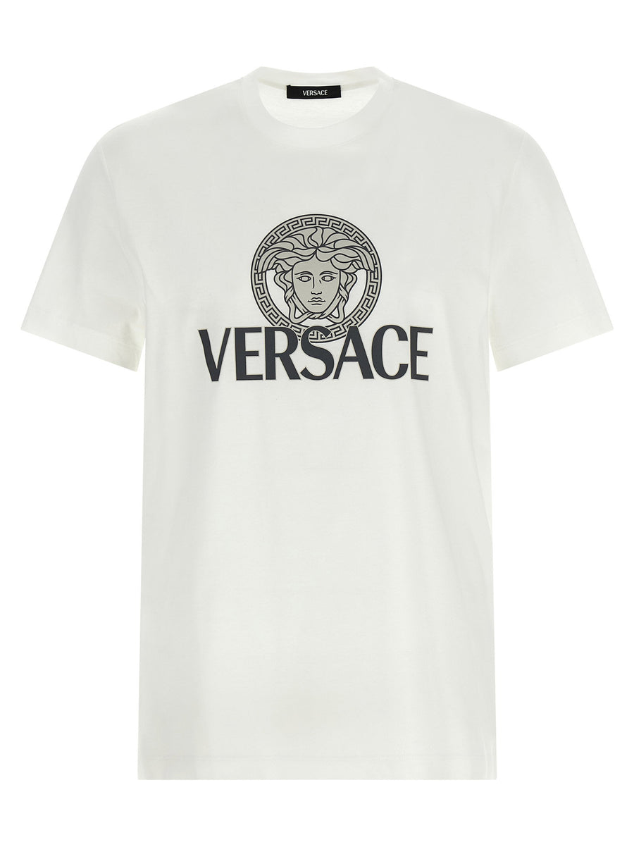 Versace شعار-مطبوع قطن من تي شيرت — أبيض