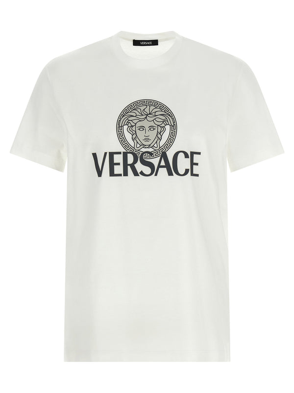 Versace شعار-مطبوع قطن من تي شيرت — أبيض