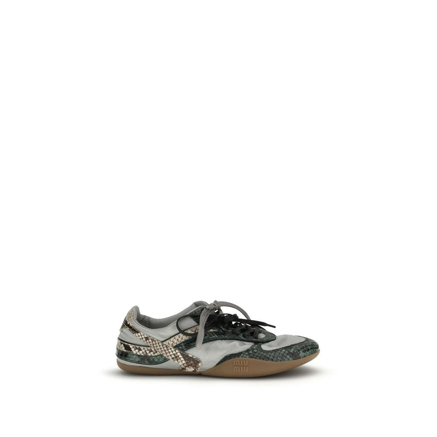 Miu Miu 100% Recycled Polyester (per composition statement; leather and technical fabric per description) sneaker in gray