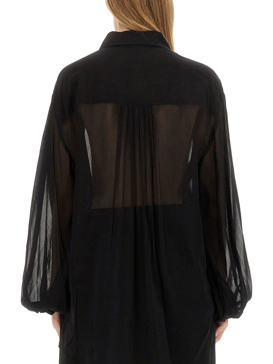 Oversize Cotton Silk Top Black Shirt