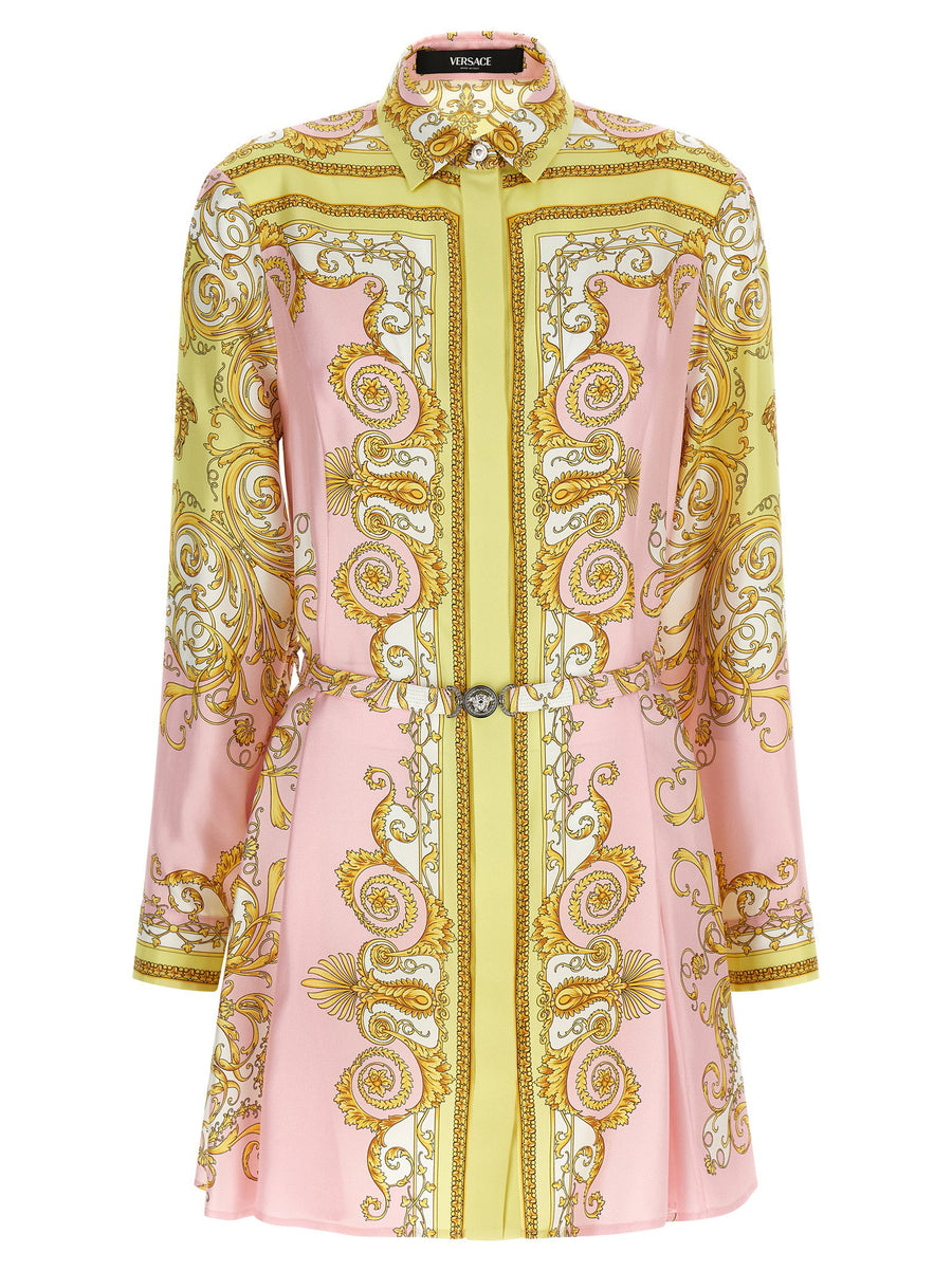 قميص بطبعة باروكية Versace حرير تويل بلوزة — وردي