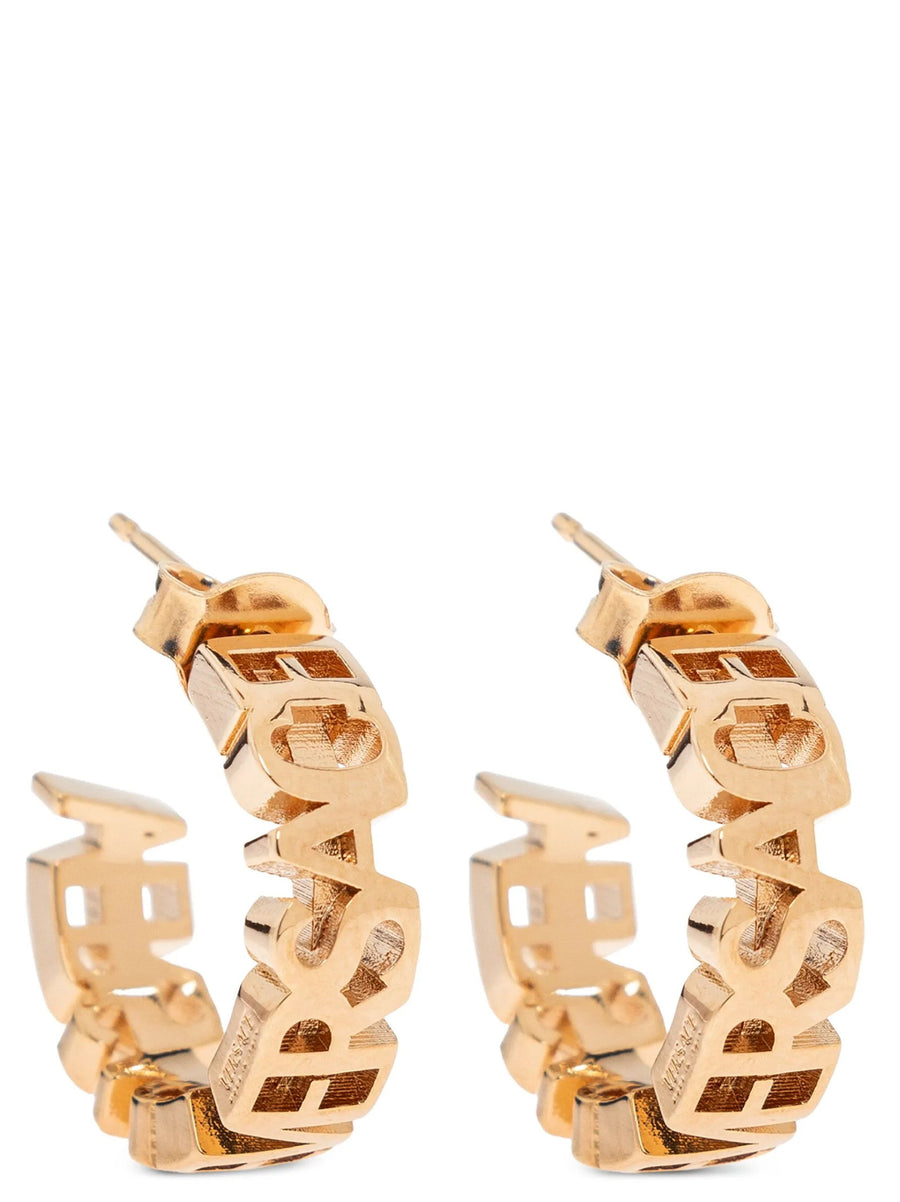 Versace Logo-Embossed Earrings — Gold