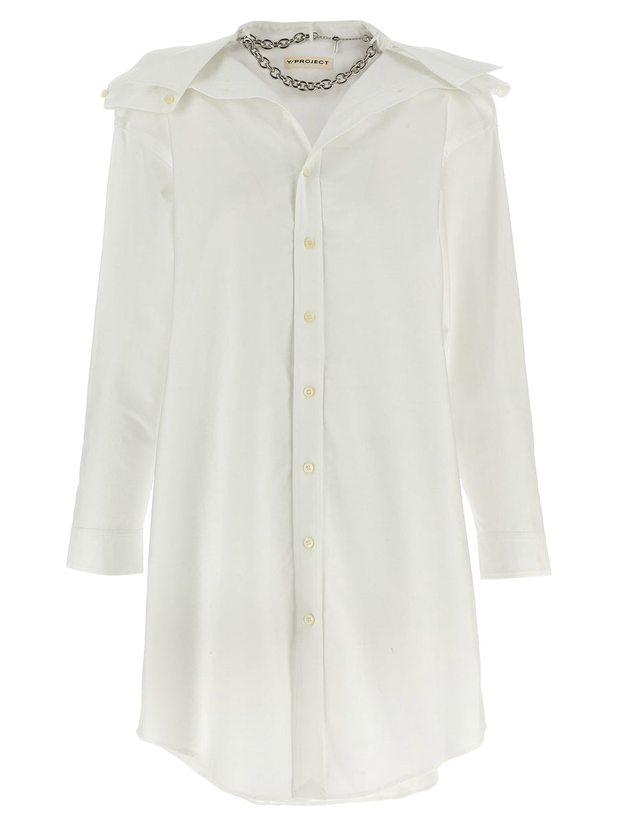 Y/Project Cotton Oxford Chemisier Dress — White