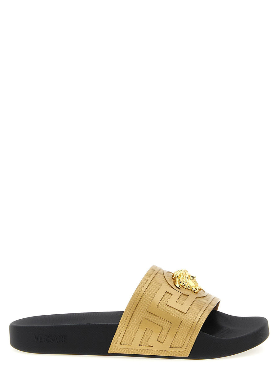 Versace Metal Medusa Logo Slides — Tan