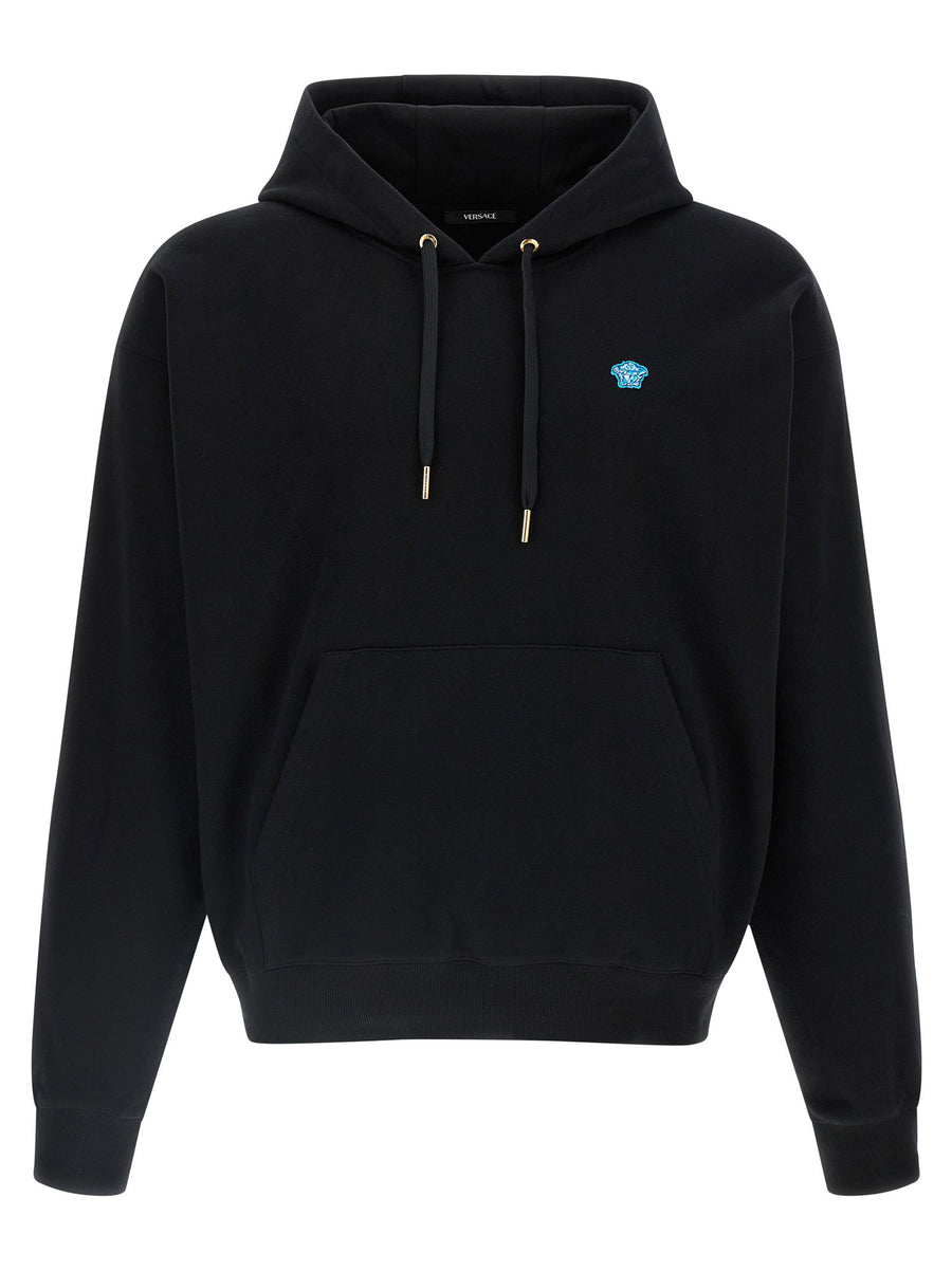 Versace Medusa-Patch Cotton Hoodie — Black