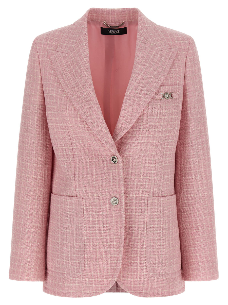 Versace Check Wool Crêpe Blazer — Pink