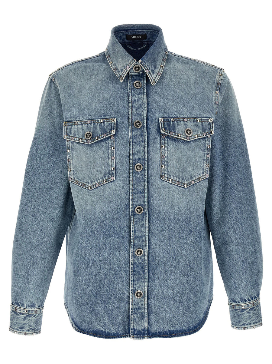 Versace Metal Stud Medusa Shirt — Blue