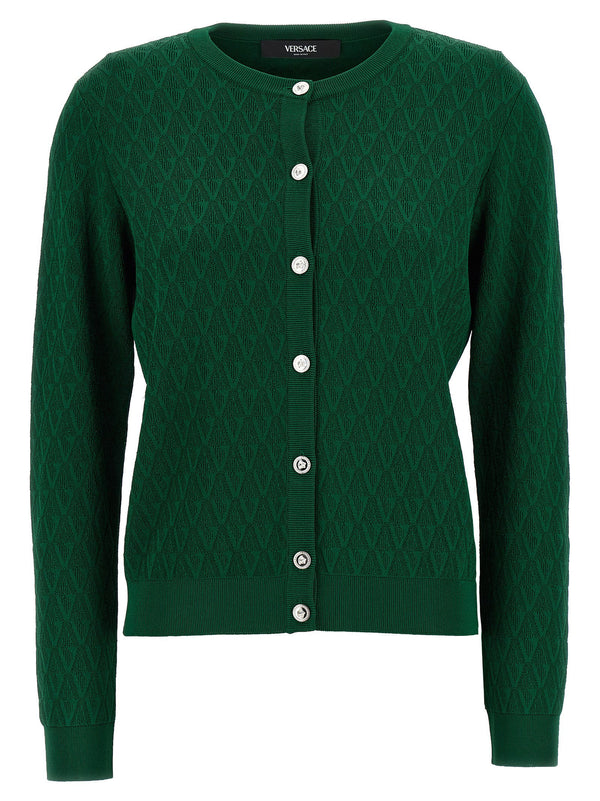 Versace V-Pattern Jacquard Knit Cardigan — green