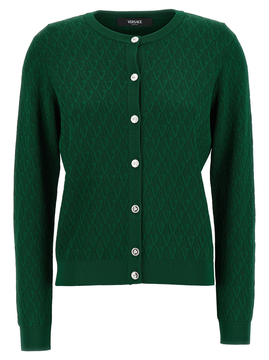 Versace V-Pattern Jacquard Knit Cardigan — green