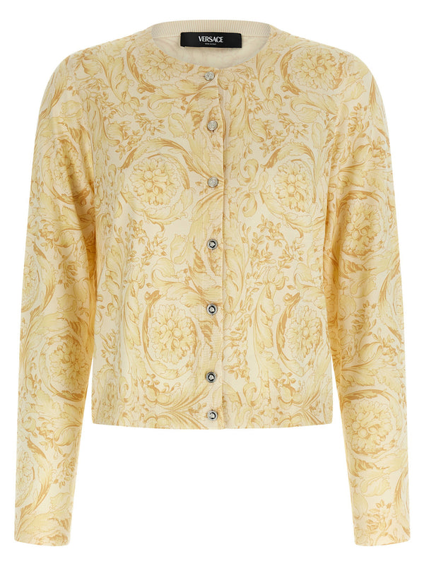 Versace Barocco 92 Print Silk Cardigan — Yellow