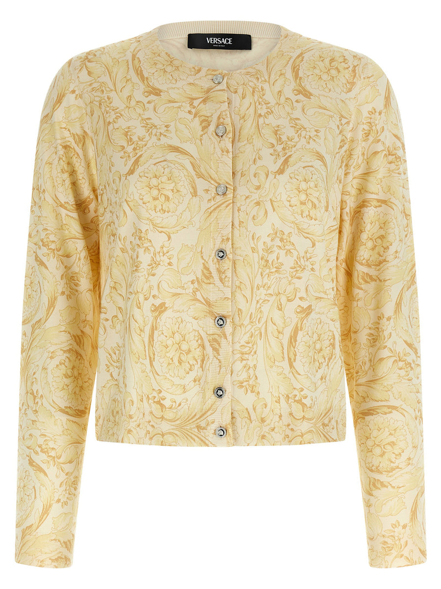 Versace Barocco 92 Print Silk Cardigan — Yellow
