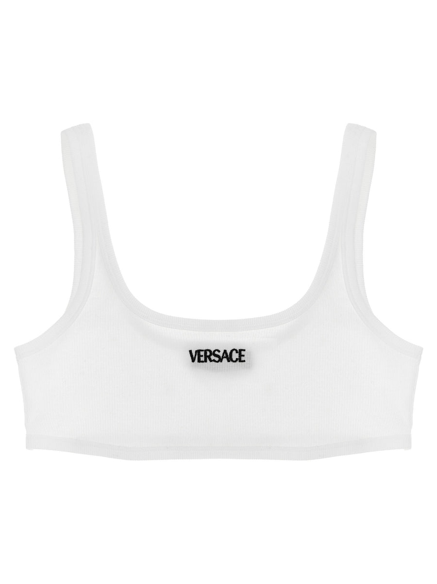 Versace Logo-Embroidered Ribbed Cotton Tank Top — White