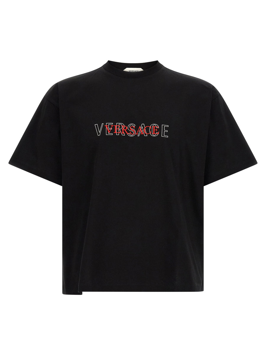 Versace Logo-Embroidered T-shirt — black