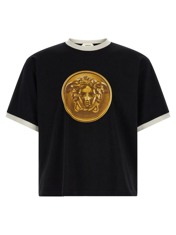 تيشيرت مزين بطبعة ميدوسا كوين من Versace شعار-قميص — أسود