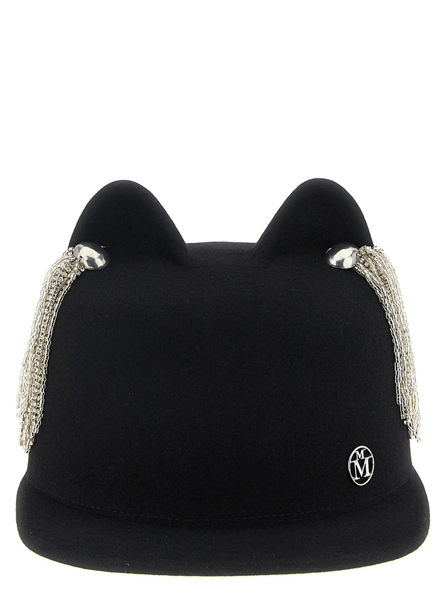 Maison Michel Crystal-Embellished Wool Felt Hat — Black