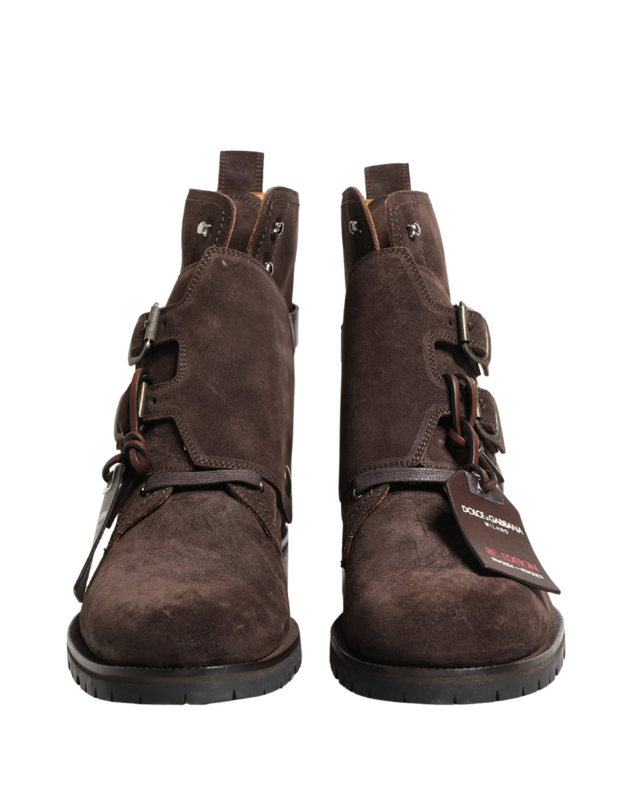 Dolce & Gabbana Suede leather with rubber lug sole boots in brown