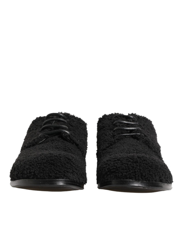 Dolce & Gabbana Curly shearling / Riccio fur derby shoe in black